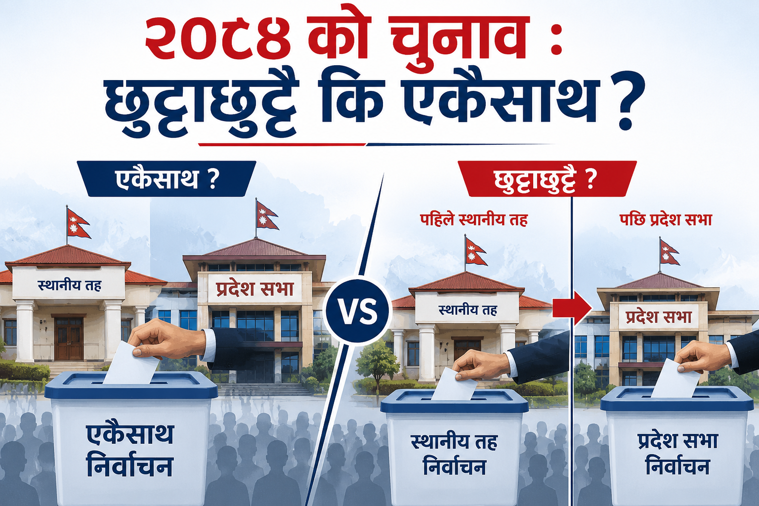 २०८४ को चुनाव : स्थानीय र प्रदेश निर्वाचन एकैसाथ कि छुट्टाछुट्टै ? सरकार अझै अन्योलमा
